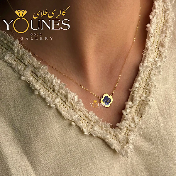 گردنبند میناکاری ونکلیف آبی کاربنی طلا